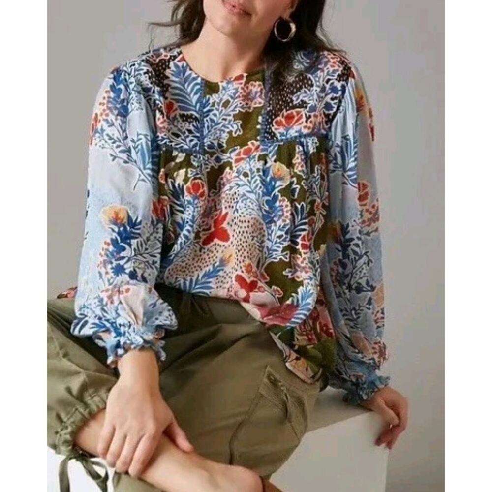 bl^nk London Miranda Mixed Print Floral Peasant Blouse XS